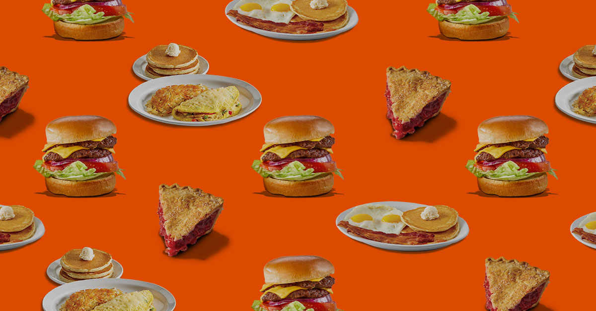 Pie, Burger, and breakfast hero image.
